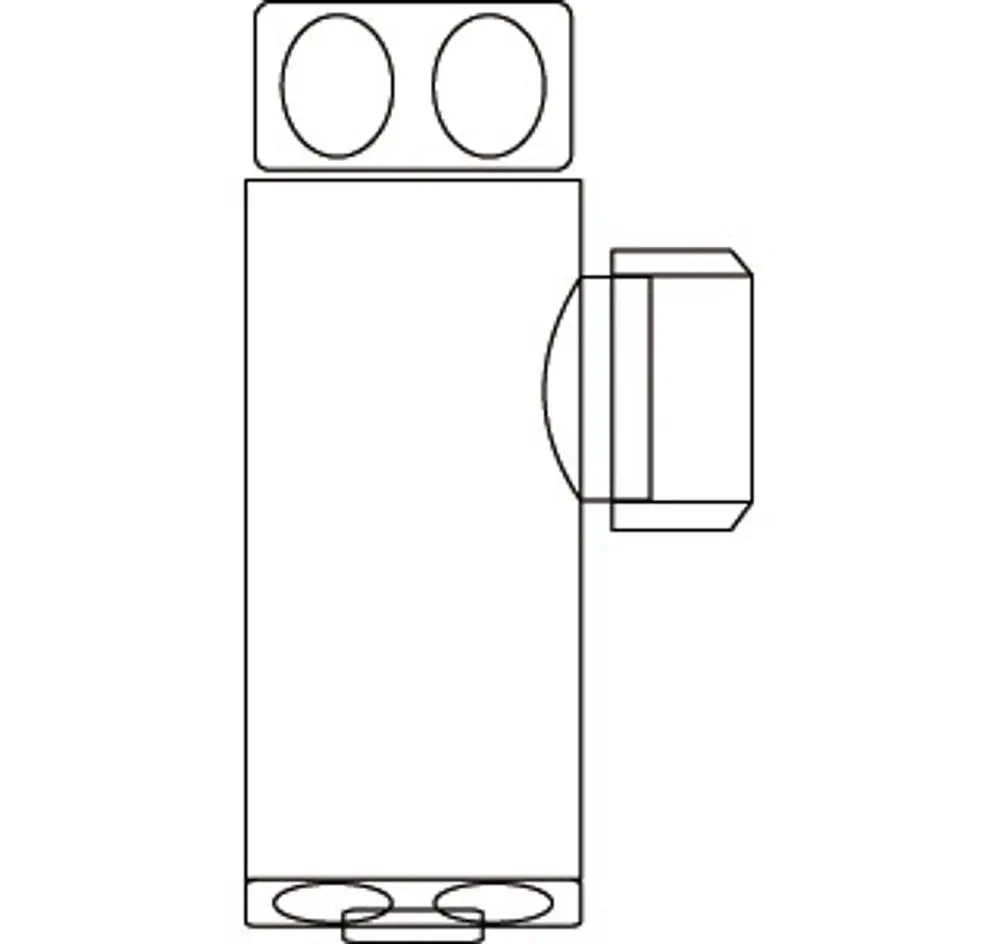 Chromfarbenes Entleerungsventil von Ideal Standard mit zwei runden Öffnungen oben und drehbarem seitlichem Anschluss. Schlichtes Design für die installation in Badezimmern.